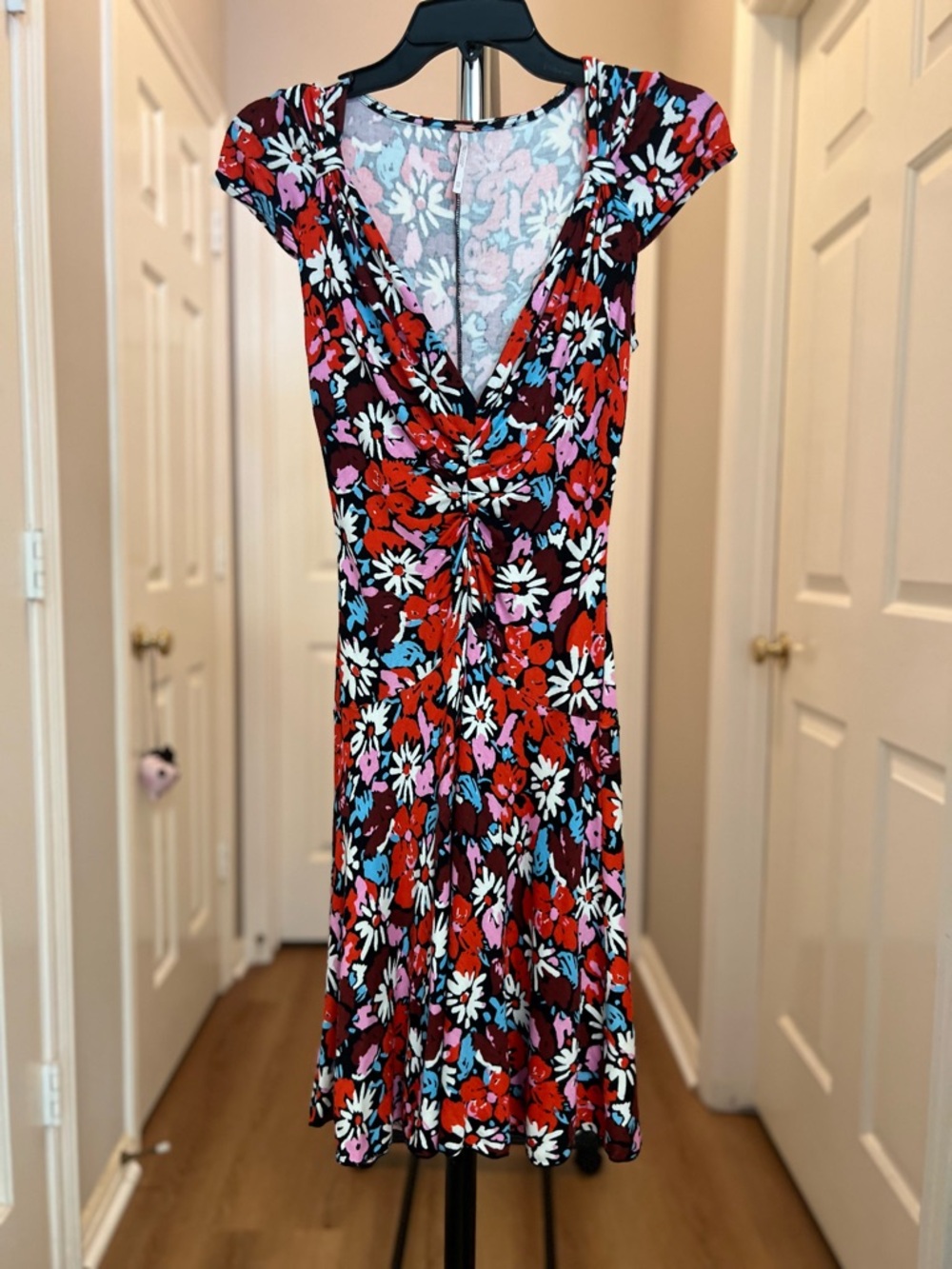 Vintage - Free People Red Floral Mini Dress with White & Pink Accents